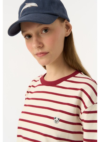 Panda Heavy-Weight Çizgili Uzun Kollu T-Shirt - Kırmızı/ekru