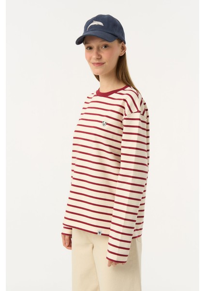 Panda Heavy-Weight Çizgili Uzun Kollu T-Shirt - Kırmızı/ekru fiyatları