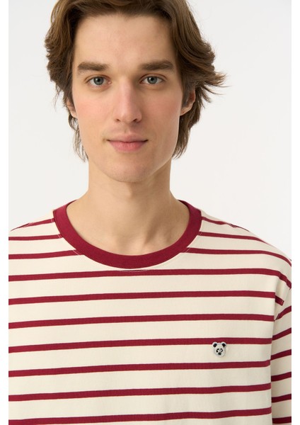 Panda Heavy-Weight Çizgili Uzun Kollu T-Shirt - Kırmızı/ekru modelleri