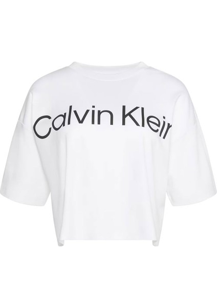 Kadın Boxy Logo T-Shirt Pamuklu Oversize Stil T-Shirt - Beyaz