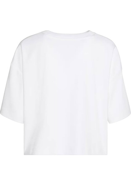 Kadın Boxy Logo T-Shirt Pamuklu Oversize Stil T-Shirt - Beyaz fiyatları