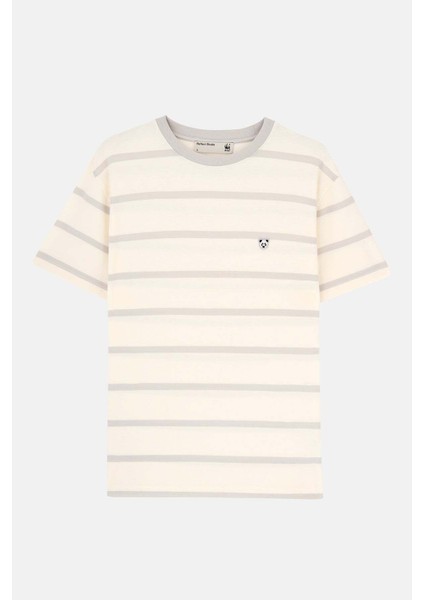 Panda Çizgili T-Shirt - Gri/bej