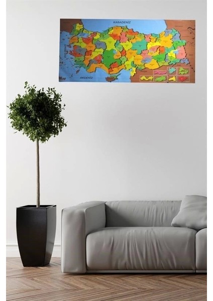 Renkli Türkiye Haritası Manyetik Yapıştırıcı Gerektirmeyen Duvar Stickerı 118 cm * 56 cm