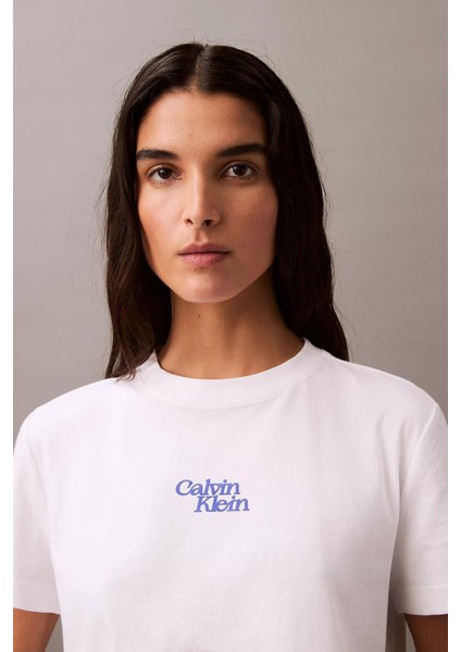 Kadın Ck Flocked Logo T-Shirt - Beyaz fırsatları