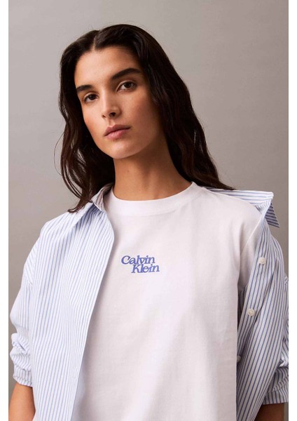 Kadın Ck Flocked Logo T-Shirt - Beyaz indirimleri