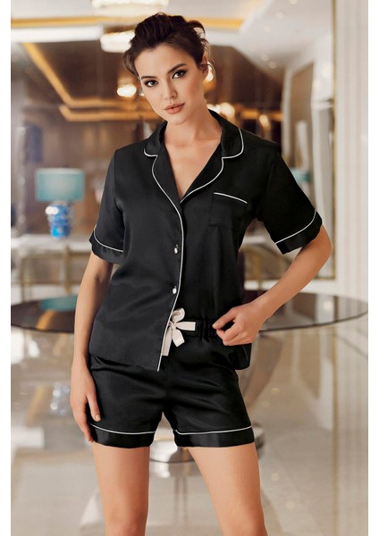 Imaj 2260 Siyah Renk Saten Kısa 2li Pijama Takım