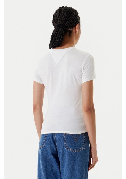 Kadın Slim Fit Logolu T-Shirt - Ekru fiyatları