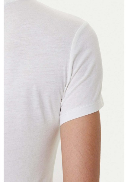 Kadın Slim Fit Logolu T-Shirt - Ekru indirimleri