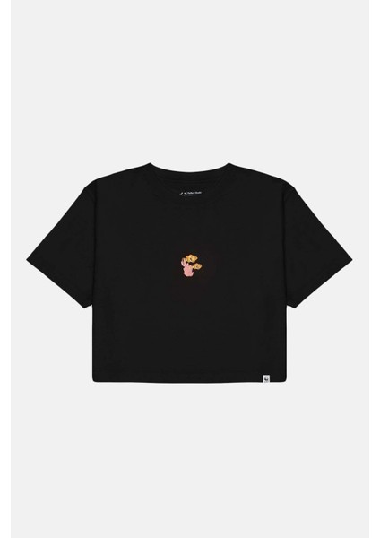 Palyaço Balığı Crop Light-Weight T-Shirt - Siyah