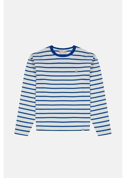 Panda Heavy-Weight Çizgili Uzun Kollu T-Shirt - Mavi/ekru