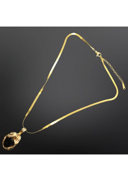 Gold Renk Italyan Zincir Özgün Model 316 L Paslanmaz Çelik Özel Tasarım Çelik Kolye [KOD0870]