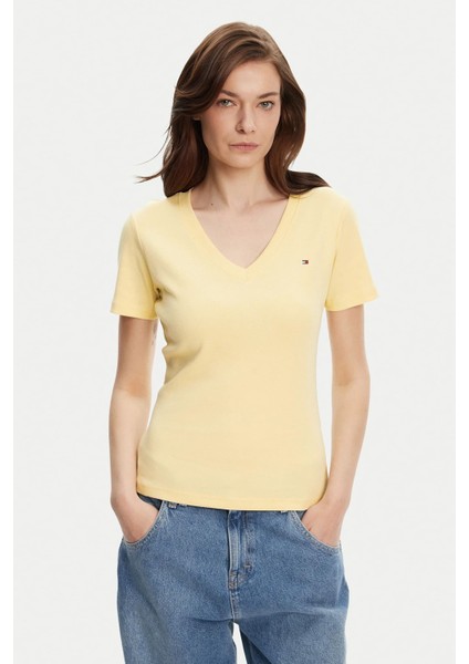 Kadın Slim Cody V-Yaka Kısa Kollu T-Shirt - Sarı