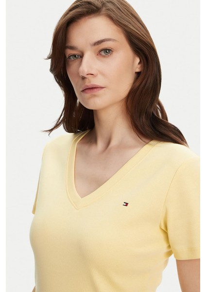 Kadın Slim Cody V-Yaka Kısa Kollu T-Shirt - Sarı fırsatları