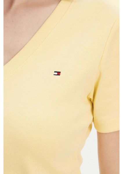 Kadın Slim Cody V-Yaka Kısa Kollu T-Shirt - Sarı indirimleri