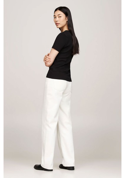 Kadın Slim Cody V-Yaka Kısa Kollu T-Shirt - Siyah indirimleri