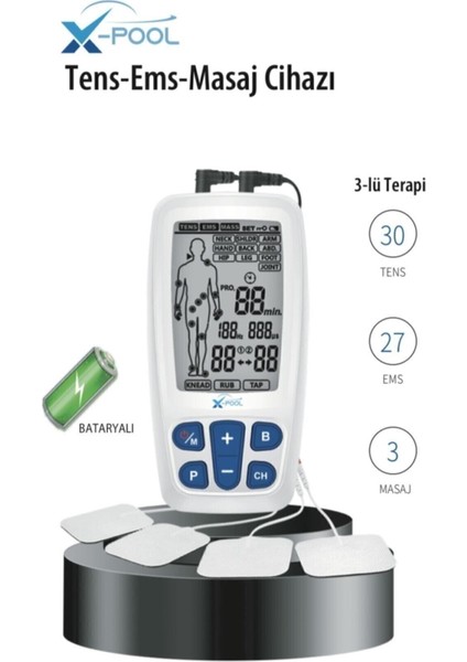 Bataryalı Kas Güçlendirme ve Fizik Tedavi Masaj Cihazı, Tens ve Ems Uygulaması