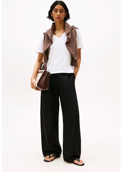 Kadın Crop V Yaka Kısa Kollu T-Shirt - Ekru modelleri