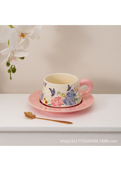 Lingering Flowers Kahve Fincanı ve Tabağı Seti Yüksek Değerli Seramik Kupa Suluboya Resim Moda Seramik Kahve Fincanı ve Tabağı (Yurt Dışından)