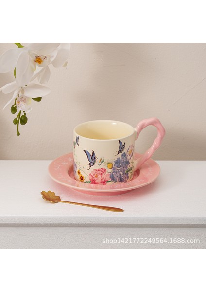 Lingering Flowers Kahve Fincanı ve Tabağı Seti Yüksek Değerli Seramik Kupa Suluboya Resim Moda Seramik Kahve Fincanı ve Tabağı (Yurt Dışından)