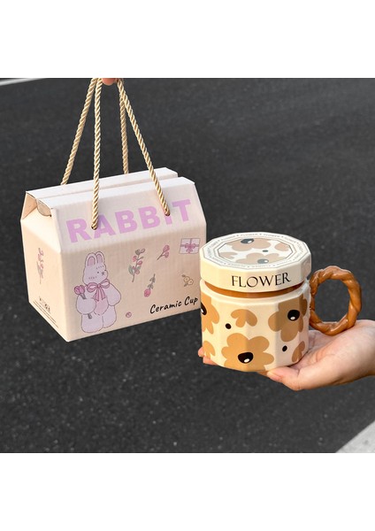 Duygu Kupa Kapaklı ve Kaşık Tasarımcı Kahve Fincanları Erkekler ve Kadınlar Için Niş Seramik Su Dakları Çift Süt Dakları (Yurt Dışından)