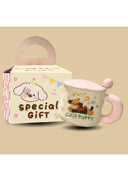 Sevimli Karikatür Köpek Yavrusu Seramik Dak Yüksek Değerli Kupa Dak Kapaklı Kaşık Su Dağı Doğum Günü Hediyesi Kız Çocukları (Yurt Dışından)