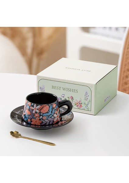 Lingering Flowers Kahve Fincanı ve Tabağı Seti Yüksek Değerli Seramik Kupa Suluboya Resim Moda Seramik Kahve Fincanı ve Tabağı (Yurt Dışından)