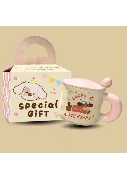 Sevimli Karikatür Köpek Yavrusu Seramik Dak Yüksek Değerli Kupa Dak Kapaklı Kaşık Su Dağı Doğum Günü Hediyesi Kız Çocukları (Yurt Dışından)