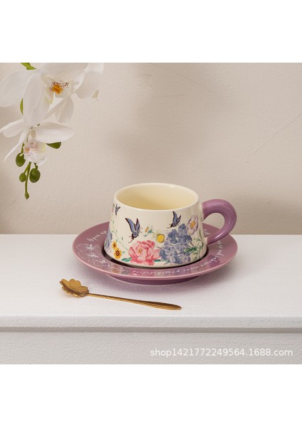 Lingering Flowers Kahve Fincanı ve Tabağı Seti Yüksek Değerli Seramik Kupa Suluboya Resim Moda Seramik Kahve Fincanı ve Tabağı (Yurt Dışından)
