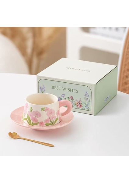 Lingering Flowers Kahve Fincanı ve Tabağı Seti Yüksek Değerli Seramik Kupa Suluboya Resim Moda Seramik Kahve Fincanı ve Tabağı (Yurt Dışından)