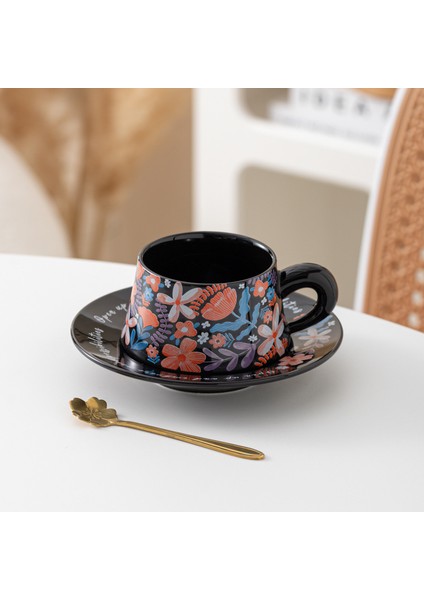 Lingering Flowers Kahve Fincanı ve Tabağı Seti Yüksek Değerli Seramik Kupa Suluboya Resim Moda Seramik Kahve Fincanı ve Tabağı (Yurt Dışından)