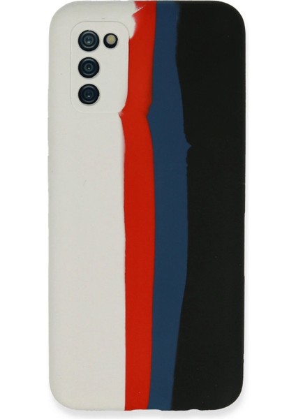 Samsung Galaxy A03S Kılıf Ebruli Lansman Silikon - Beyaz-Siyah - KA3374-2619