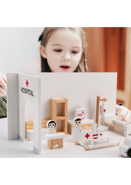 Çocuk Simülasyon Oyun Evi Oyuncak Seti Ambulans Hastane Rol-Oyun Üç Boyutlu Doktor Ahşap Oyuncaklar (Yurt Dışından)