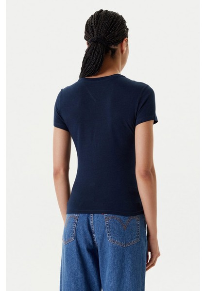 Kadın Slim Fit Logolu T-Shirt - Lacivert fiyatları