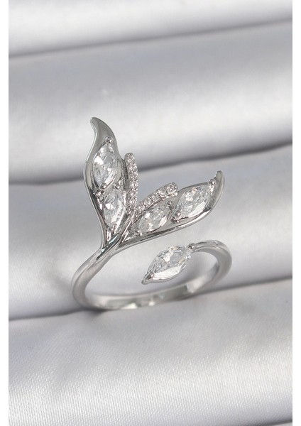 Bfs Pirinç Gümüş Renk Zirkon Taşlı Balık Kuyruğu Model Ayarlanabilir Kadın Yüzük