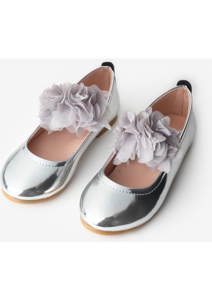 Gümüş Tül Çiçekli Kız Çocuk Ayakkabı