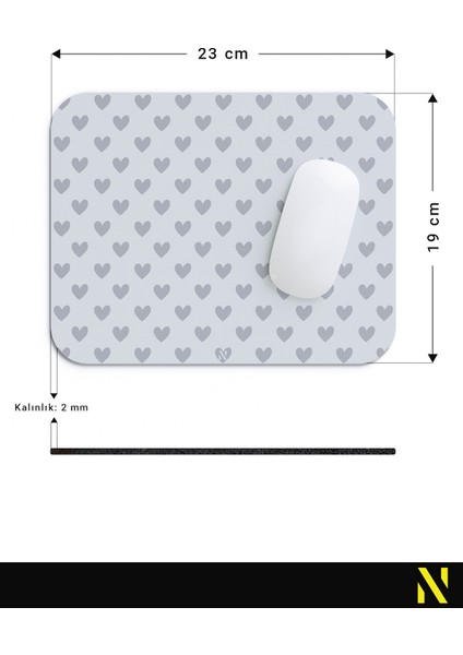 Gri Renkli Kalpli Desenli Ergonomik Mouse Pad - 23 cm x 19 cm - Kaydırmaz Taban Ev ve Ofis Kullanımı Fare Altlığı Mousepad