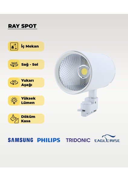 40W Döküm Kasa Beyaz Ray Spot 3200K (Sarı Işık) - Titreşim Yapmaz