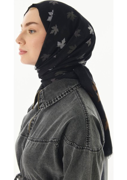 Zeta Siyah Yaprak Desen Pamuklu Şal modelleri