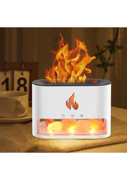 Aroma Difüzör, Alev Efektli Nemlendirici, Tuz Taş Camdan Yapılmış Renkli Ruh Hali Lambası-Çok Renkli(Siyah)