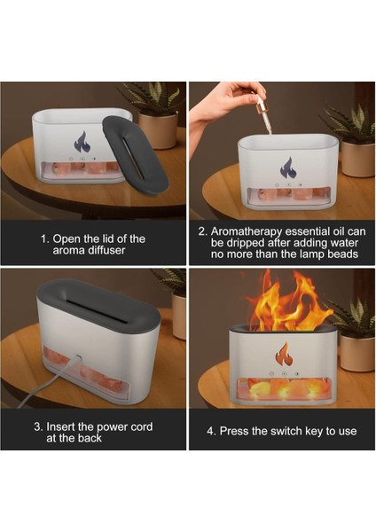 Aroma Difüzör, Alev Efektli Nemlendirici, Tuz Taş Camdan Yapılmış Renkli Ruh Hali Lambası-Çok Renkli(Siyah) indirimleri