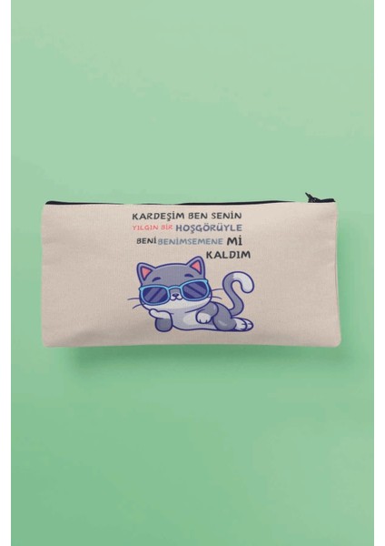 Yılgın Bir Hoşgörü Komik Baskılı Bez Makyaj Çantası Kalemlik Cüzdan
