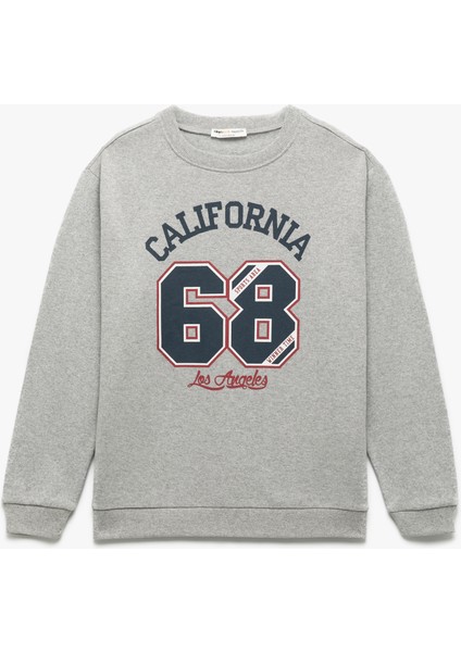 Uzun Kollu Bisiklet Yaka Baskılı Sweatshirt