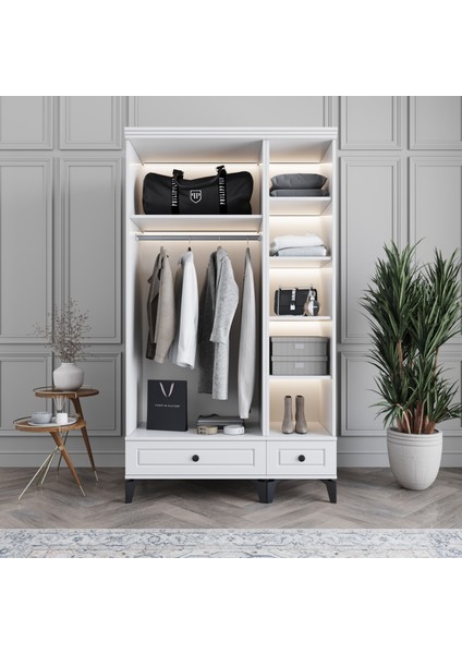 Panjur 3 Kapaklı Çekmeceli Gardırop Tamamı MDF (Beyaz) modelleri