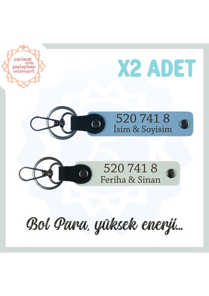 Gök Mavi-Beyaz, İsme Özel 2'li Anahtarlık, Bolluk Akışı, Hediyelik 520 741 8 Kod Ile Manevi Huzur