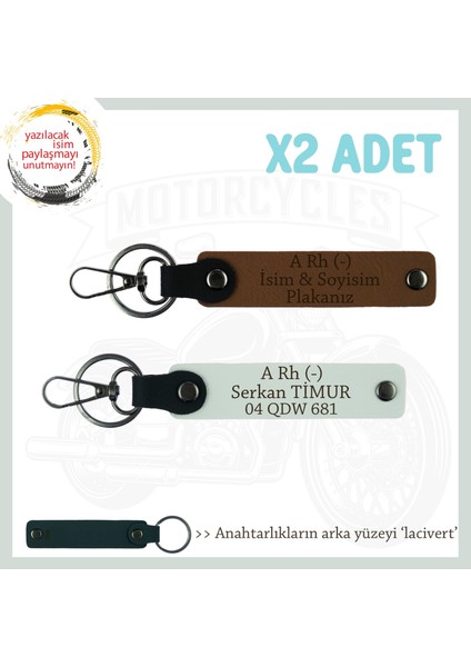 Motorculara Özel İsim Plaka, A(-) Kan Grubu Yazılı Kişiselleştirilen X2 Anahtarlık, Kahve-Beyaz-Lacivert