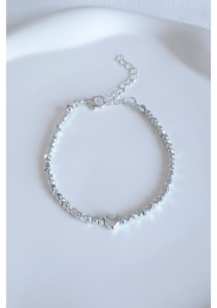 Kadın Bileklik 14K Kalp Detay Küp-Dorika Zincir Bileklik