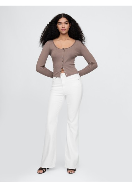 Kadın Beyaz High Rise '70S Flare Jean Pantolon