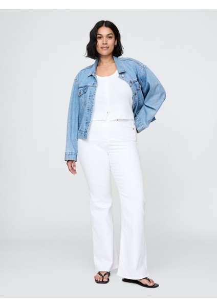 Kadın Beyaz High Rise '70S Flare Jean Pantolon fırsatları