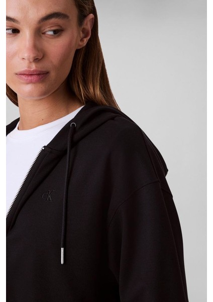 Kadın Kapüşonlu Fermuarlı Punto Milano Sweatshirt - Siyah fırsatları