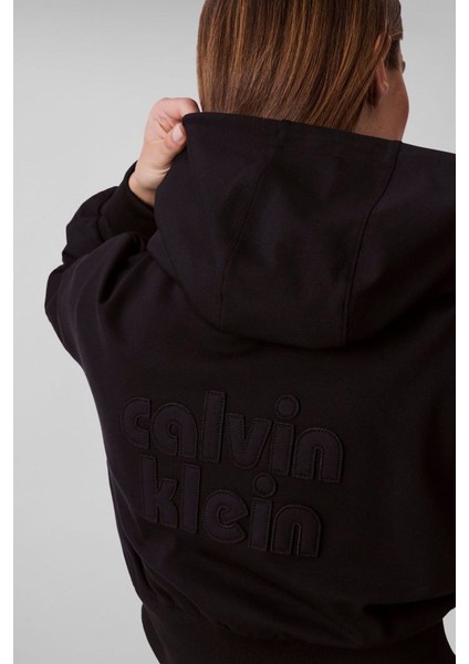 Kadın Kapüşonlu Fermuarlı Punto Milano Sweatshirt - Siyah indirimleri